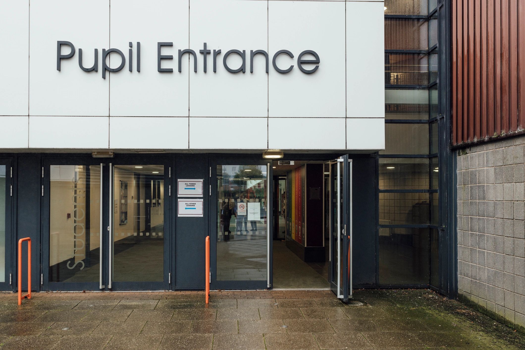 Building entrance with signage